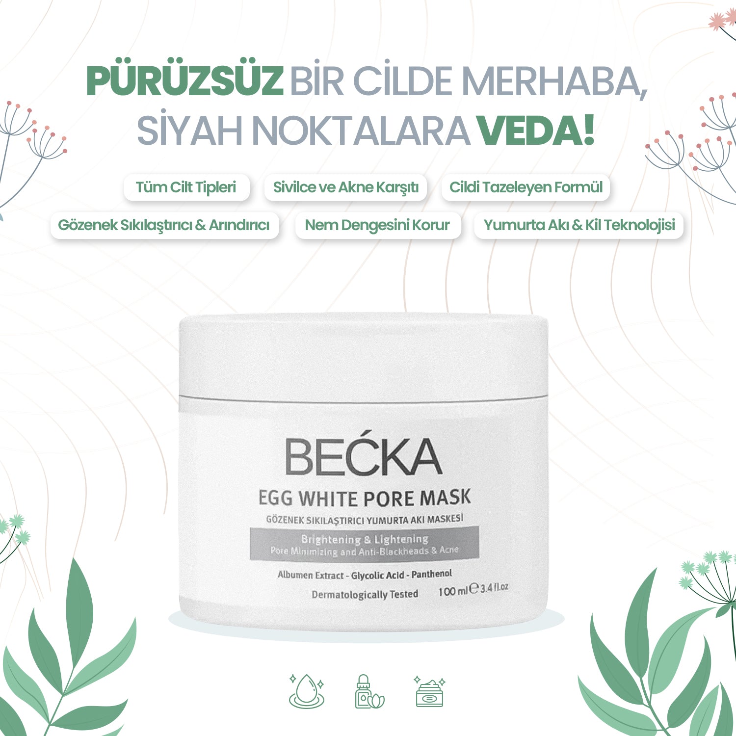 Gözenek Sıkılaştırıcı - Siyah Nokta & Akne Karşıtı Yumurta Akı Maskesi - Egg White Pore Mask 100 ml