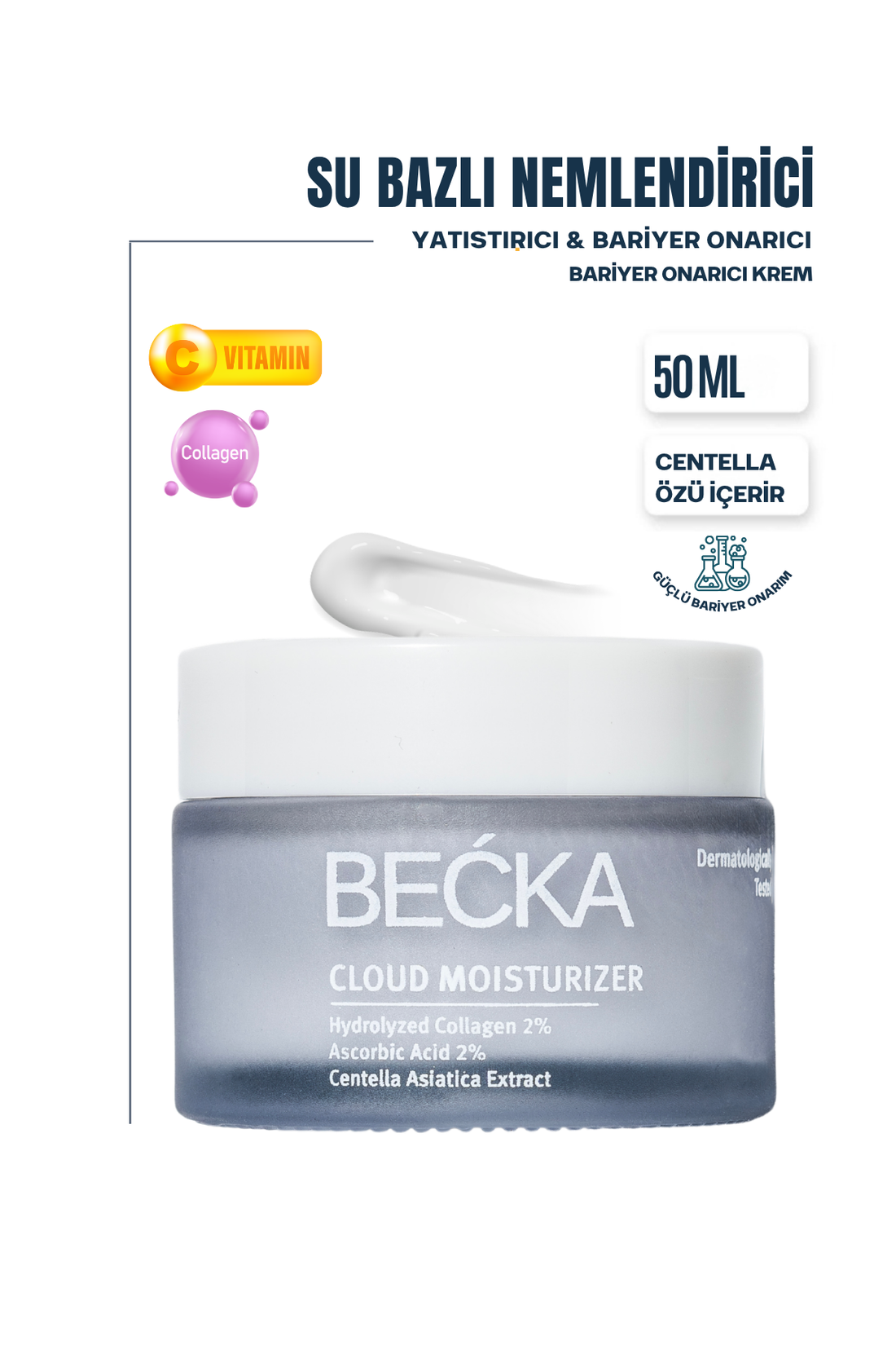 Becka Cloud Moisturizer &amp; Yatıştırıcı Bariyer Onarıcı ve Su Bazlı Nemlendirici Yüz Kremi 50 ML