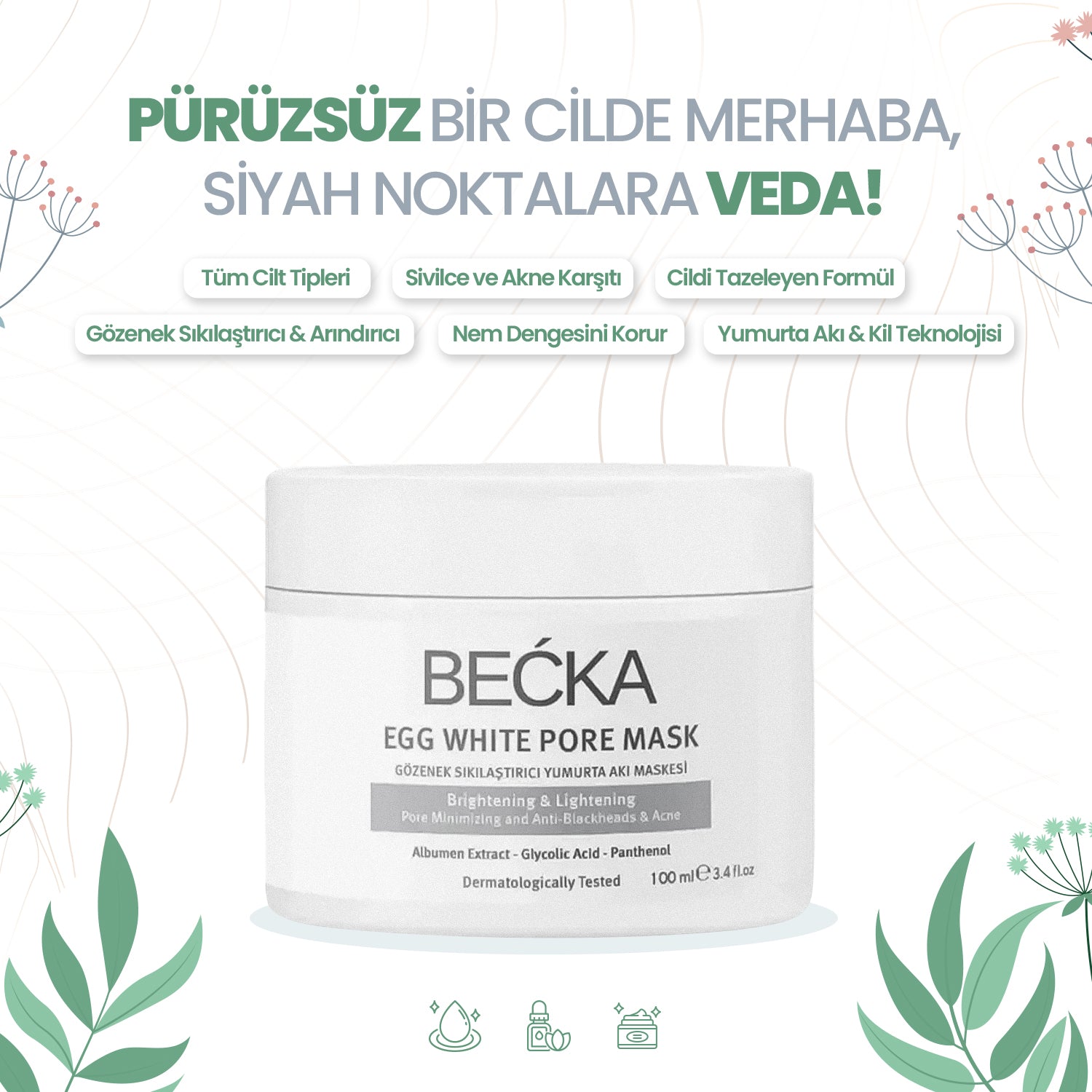 Gözenek Sıkılaştırıcı - Siyah Nokta &amp; Akne Karşıtı Yumurta Akı Maskesi - Egg White Pore Mask 100 ml