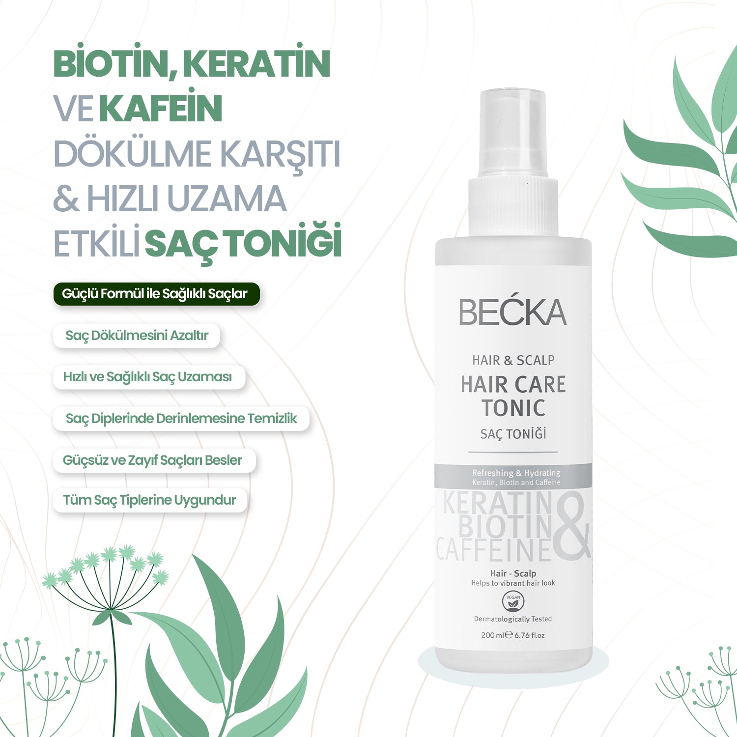 Biotin Keratin Ve Caffeine Dökülme karşıtı Ve Hızlı Saç uzatma Etkili Saç Toniği 200 ml