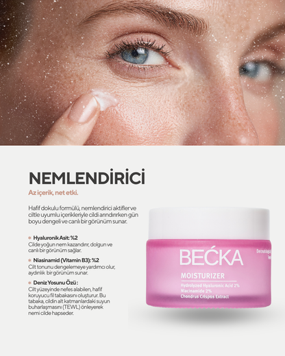 Becka Moisterizer &amp; Cilt Tonu Eşitleyici, Aydınlatıcı ve Su Bazlı Nemlendirici Yüz Kremi 50 ML
