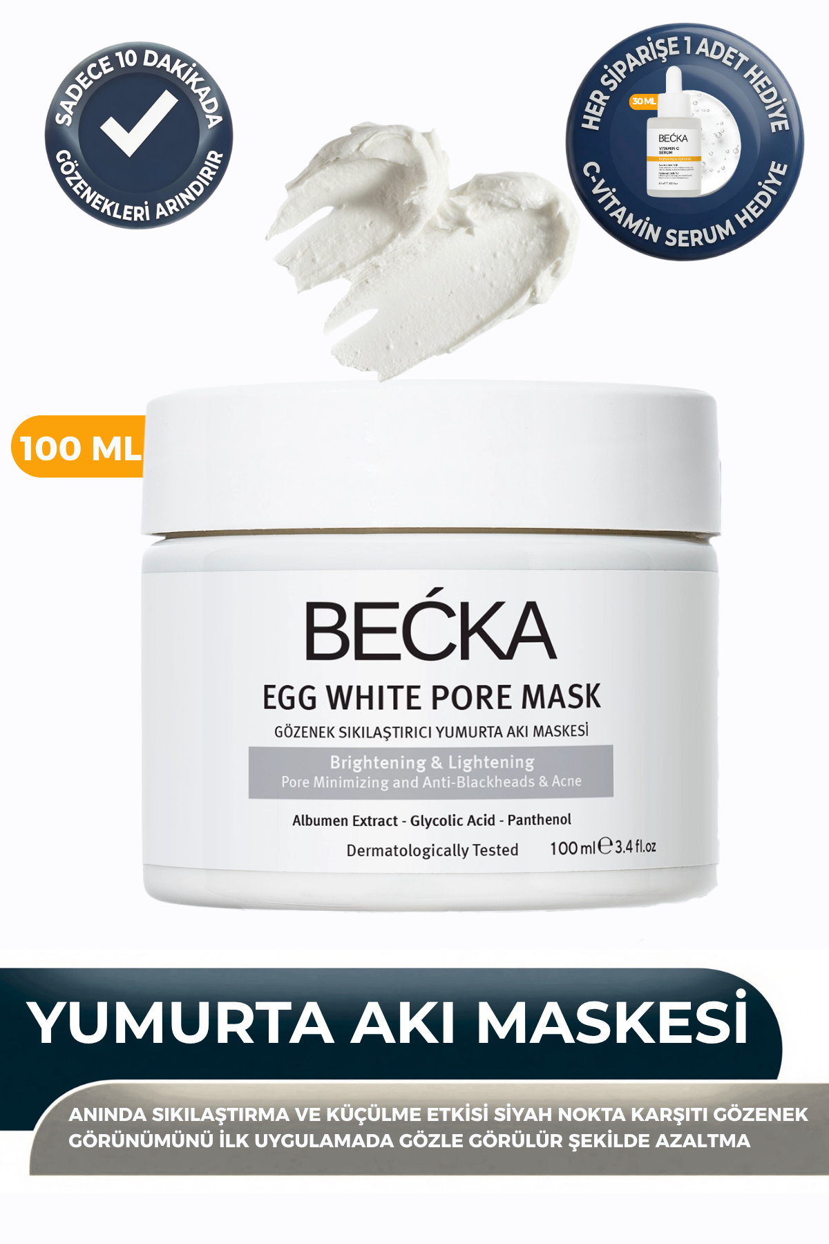 Gözenek Sıkılaştırıcı - Siyah Nokta &amp; Akne Karşıtı Yumurta Akı Maskesi - Egg White Pore Mask 100 ml